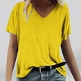 thumbnail image 3 of Fanxing Women's V Neck Short Sleeve T Shirts Loose Fit Tunic Summer Tops Dressy Casual Solid Color T-Shirts Yellow,XXL, 3 of 5