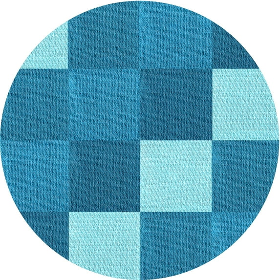Ahgly Company Indoor Round Patterned Bright Turquoise Blue Area Rugs, 5' Round