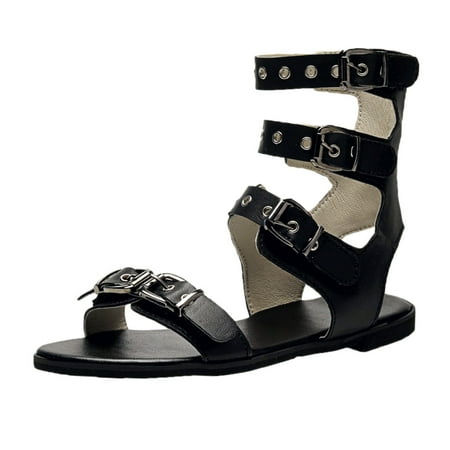 

Qufokar Snow Boots for Women Size 7 Womens Memory Foam Slippers Size 8 Ladies Fashion Belt Buckle High Top Sandals Solid Color Leather Flat Buckle Roman Sandals