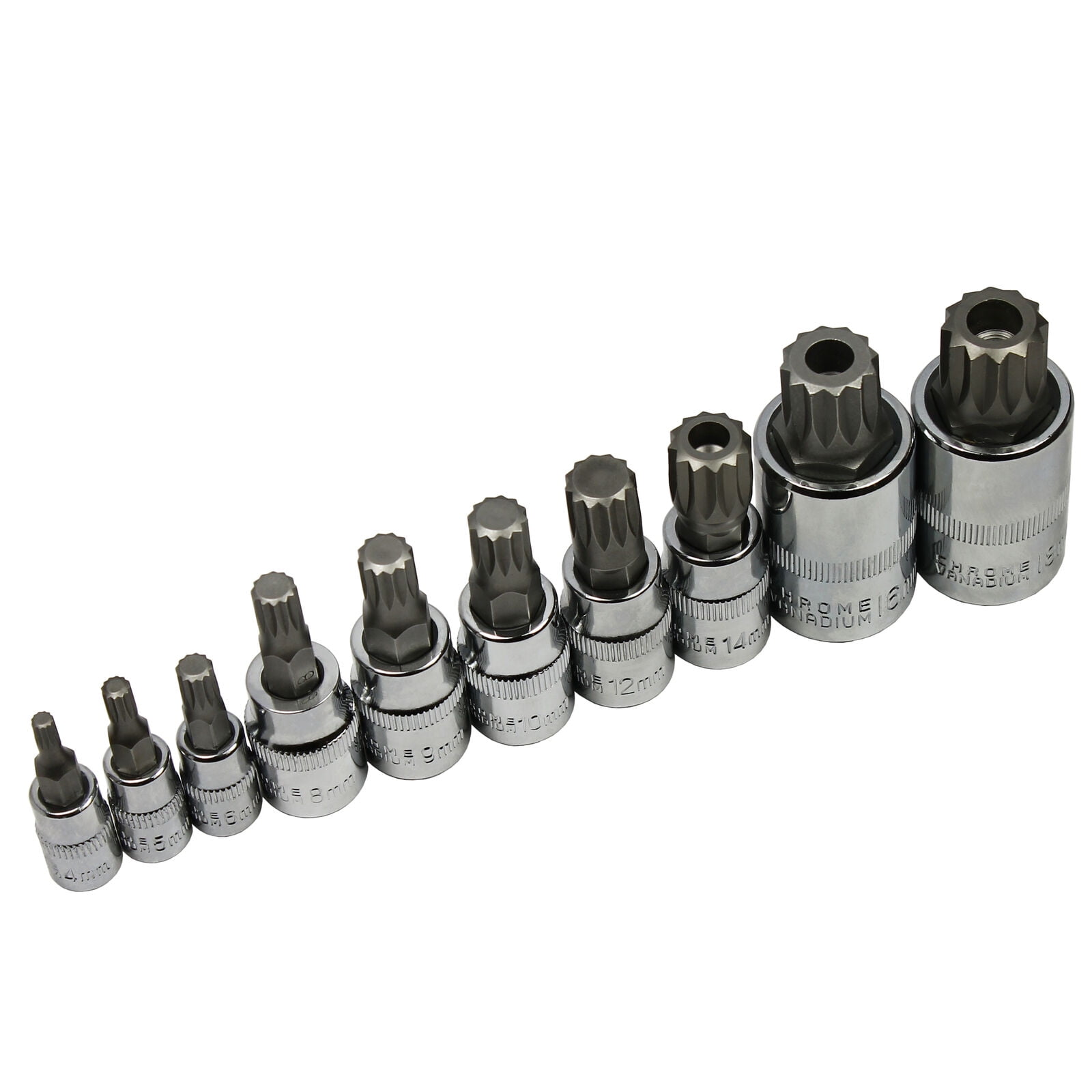 10pc XZN Triple Square 12 Point Spline Bit socket Set 4MM - 18MM