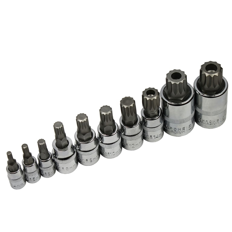 10pc XZN Triple Square 12 Point Spline Bit socket Set 4MM - 18MM