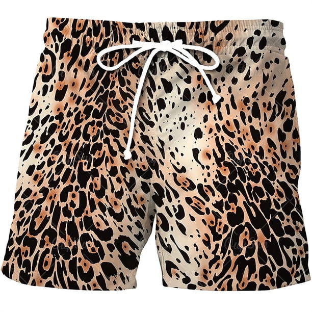 WILLBEST Pantalones Cortos Deportivos Ligeros con Estampado de Leopardo para Hombre, para Playa, Informales, para El Hogar