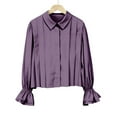 thumbnail image 7 of HLKJKLS Winter Clothing For Women Half Puff Sleeve Button Down Cotton Linen Lapel Collar Blouse Brushed Twill Purple S-3Xl, 7 of 7
