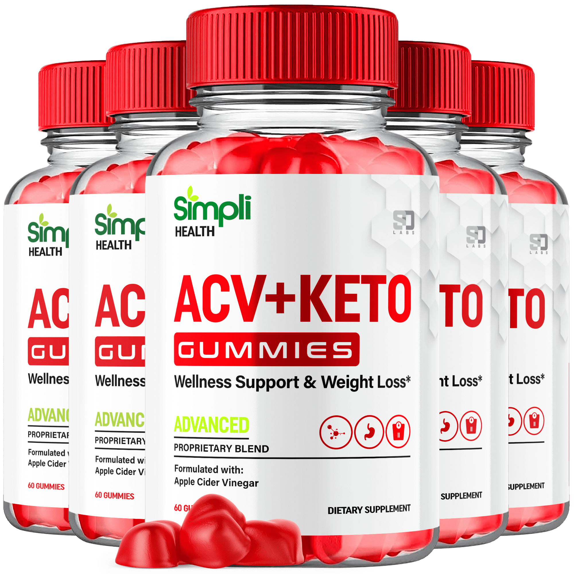 (5 Pack) Simpli Health ACV Keto Gummies - Energy & Focus Boosting Dietary Supplements for Weight Management & Metabolism - Fat Burn - 300 Gummies