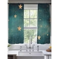 thumbnail image 2 of Teal Yellow Star Sheer Curtains 72 Inch Length 2 Panels Set, Elegant Sky Star Art Voile Window Treatment Rod Pocket Curtains Sheers Drapes for Bedroom/Living Room/Kitchen 52"x72"x2, 2 of 7