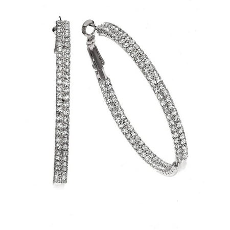 X & O Handset Austrian Crystal 50mm Rhodium-Plated Twin-Row Inside-Out Earrings