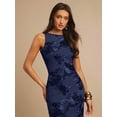 thumbnail image 5 of Navy Blue 3D Floral Embroidered Sleeveless High Neck Fitted Maxi Dress, 5 of 7