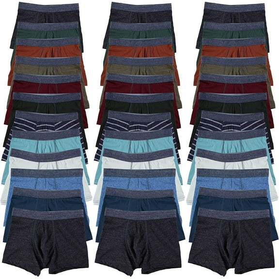 SOCKS'NBULK 36 Pack Of Mens 100% Cotton Boxer Briefs Underwear, Great for Homeless Shelters Donations, Bulk, Black, Gray, Navy,Blue Colors