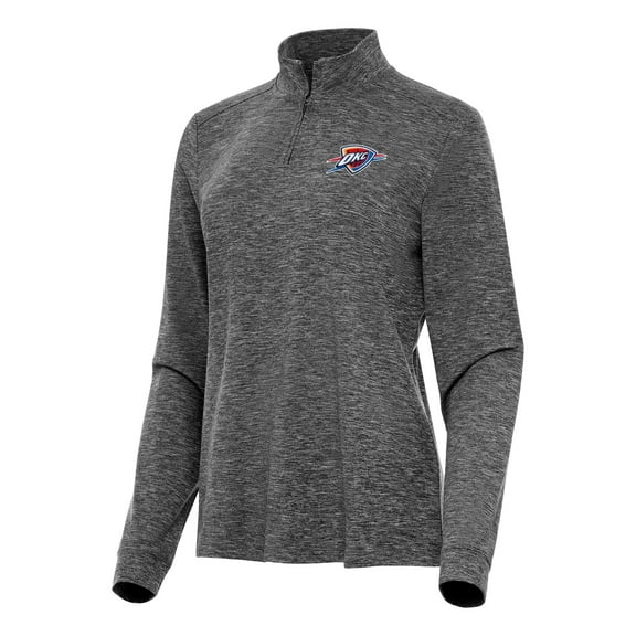 Women's Antigua Heather Black Oklahoma City Thunder Mentor Quarter-Zip Mock Long Sleeve Top