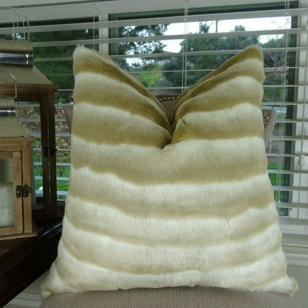 Genuine Chinchilla Fur - Thomas Collection Beige Ivory Wild Chinchilla Faux Fur Throw Pillow - 17437