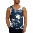 thumbnail image 2 of WAENQINLA Beach Tank Top Men Crew Neck Sleeveless Shirts Flower Hawaii Shirts Tank Undershirts Casual Summer Muscle T-Shirt Navy M, 2 of 6