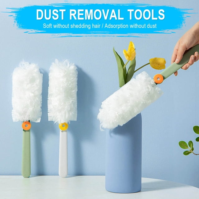 MORESEC 2Pcs Electrostatic Duster, Reusable Electrostatic Duster, Extendable Handle Dusting Tool for Home Car, Washable Microfiber Duster for Furniture Blinds, Lint Free Duster for Dust Removal