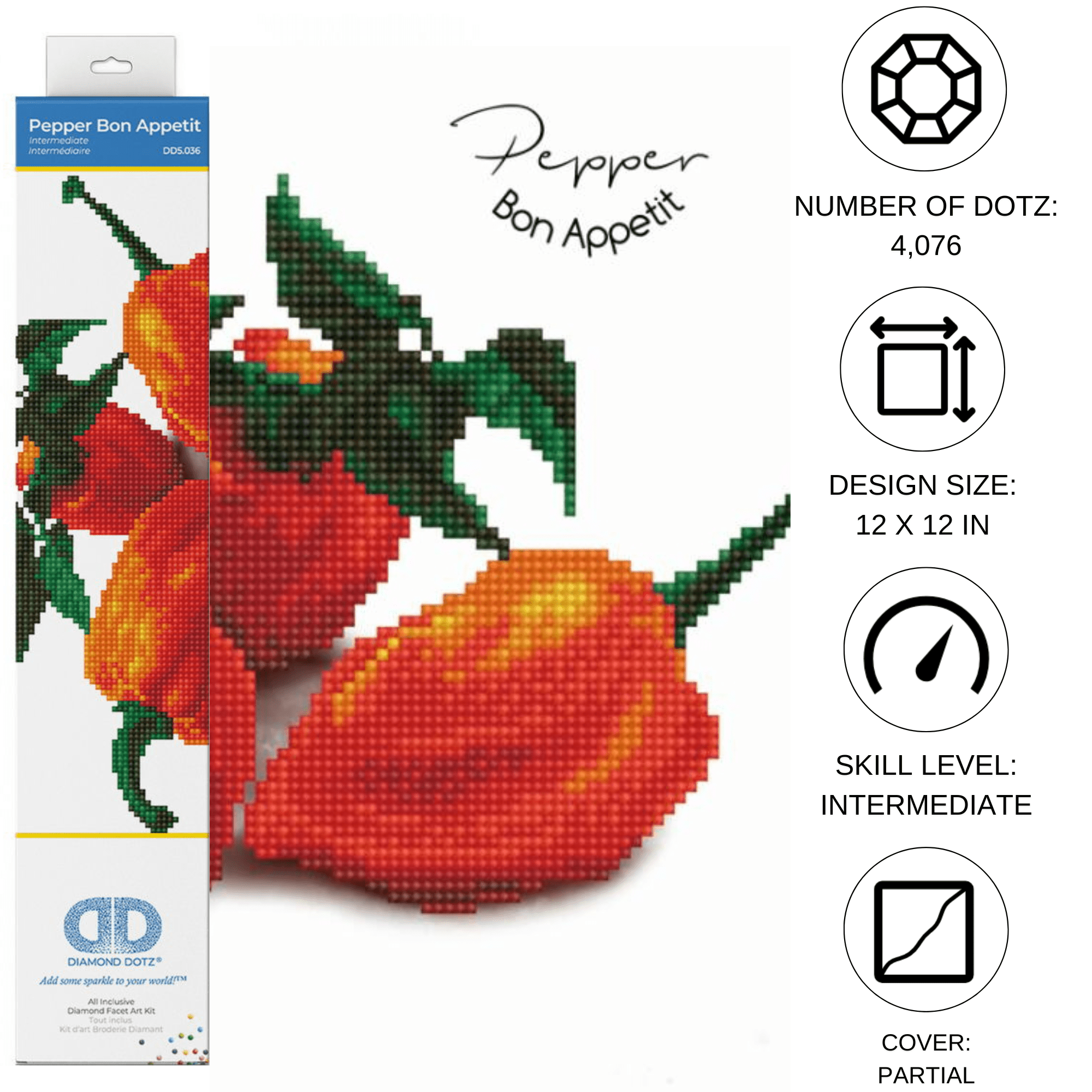 Diamond Dotz Pepper Bon Appetit Diamond Painting Kits for Adults - Diamond Art Kits a Relaxing Creative Craft Kit with Dotz Gems 12x12
