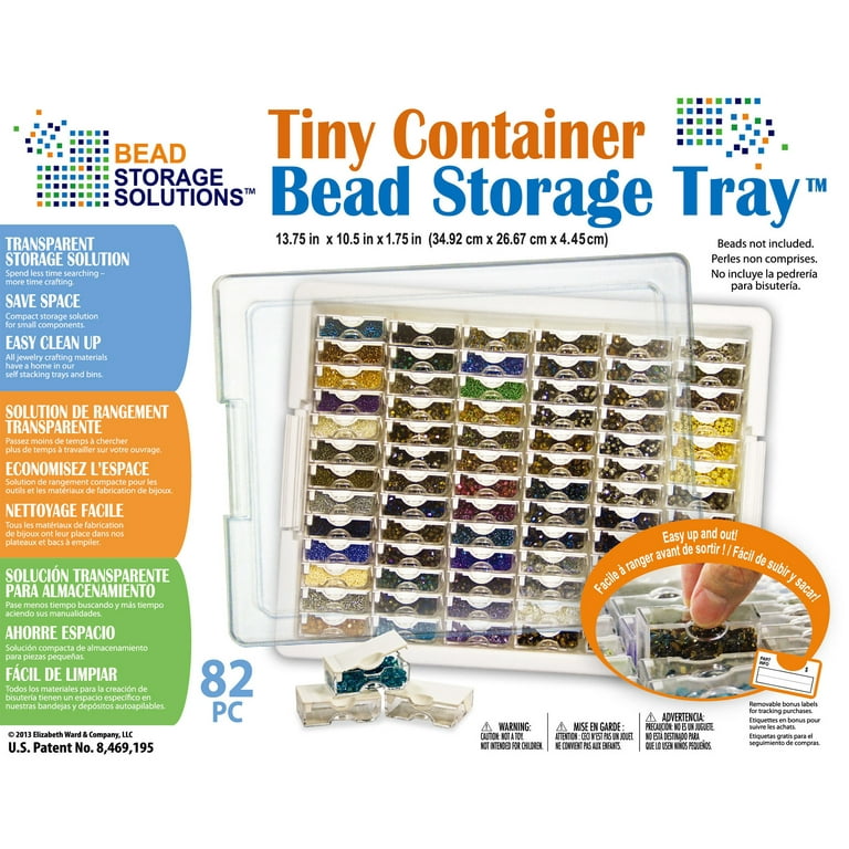 Elizabeth Ward Bead Storage Solutions Plastic Storage Tray and Bead  Organizer with 78 Containers of Various Sizes, Tray, and Lid for Beads,  Clear
