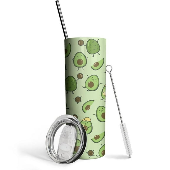 Cute Cartoon Avocado Space Stainless Steel Slim Insulated Water Bottles Tumbler with Lid and Straw, Leak Proof Water Bottles for Kids Girls Boys Men Women