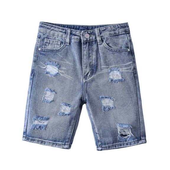 LYHaoo Boys Summer Casual Shorts Trendy High Street Distressed Denim Loose Fit Comfortable Elastic Waist For Daily Outdoor Travel Party Age 4 11 Summer Wear Sizes 4-5 Years Blue