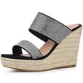thumbnail image 1 of BLISSFUL STEP Sandales Compensées Noires à Plateforme avec Strass pour Femmes 10 m US, 1 of 6
