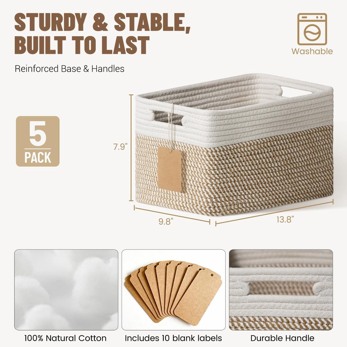 Storage racks and baskets for toys, books, clothes, wardrobes, nurseries, and bathrooms – cotton rope storage racks and baskets.