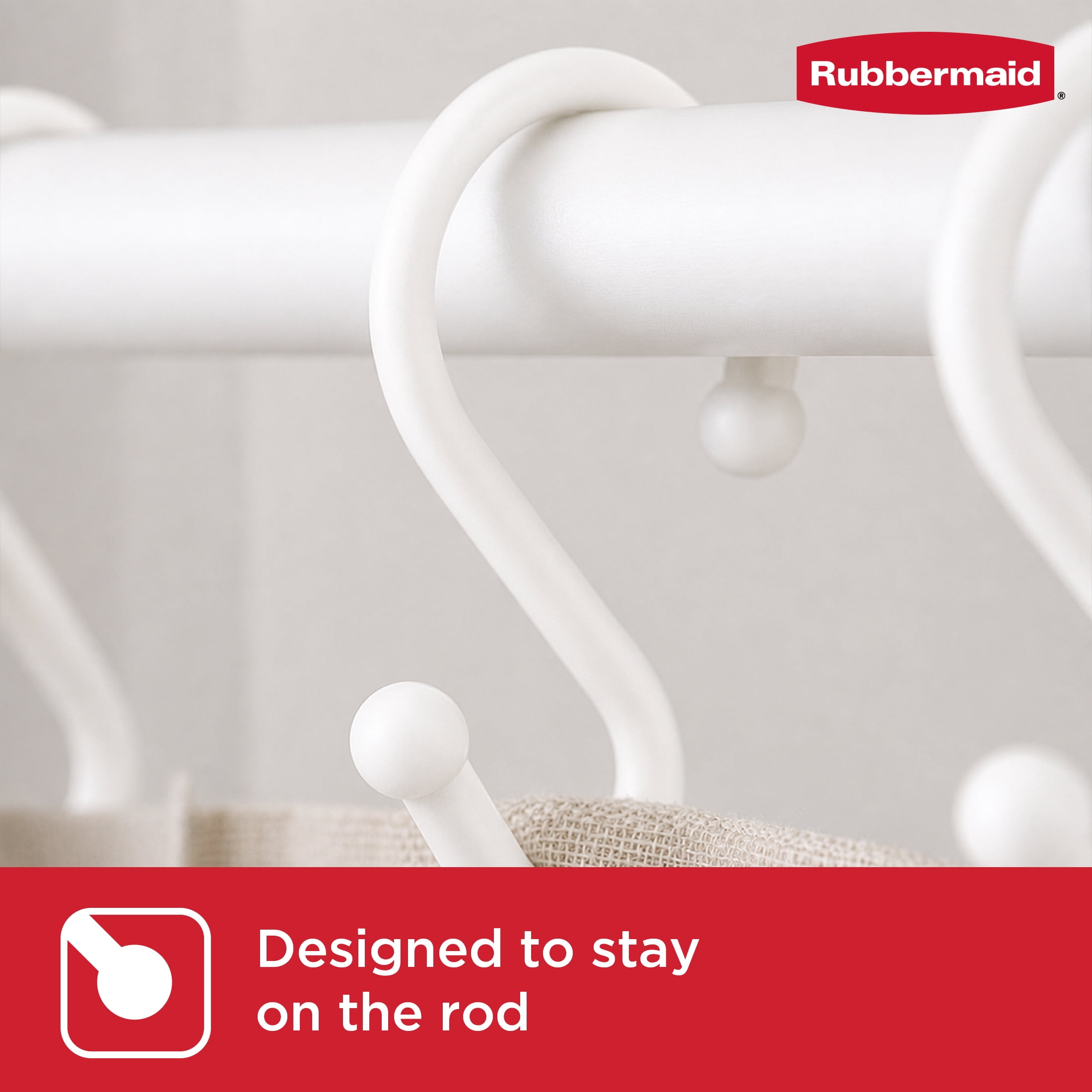 Rubbermaid White Plastic S-Shape Shower Curtain Hooks, 12 Count