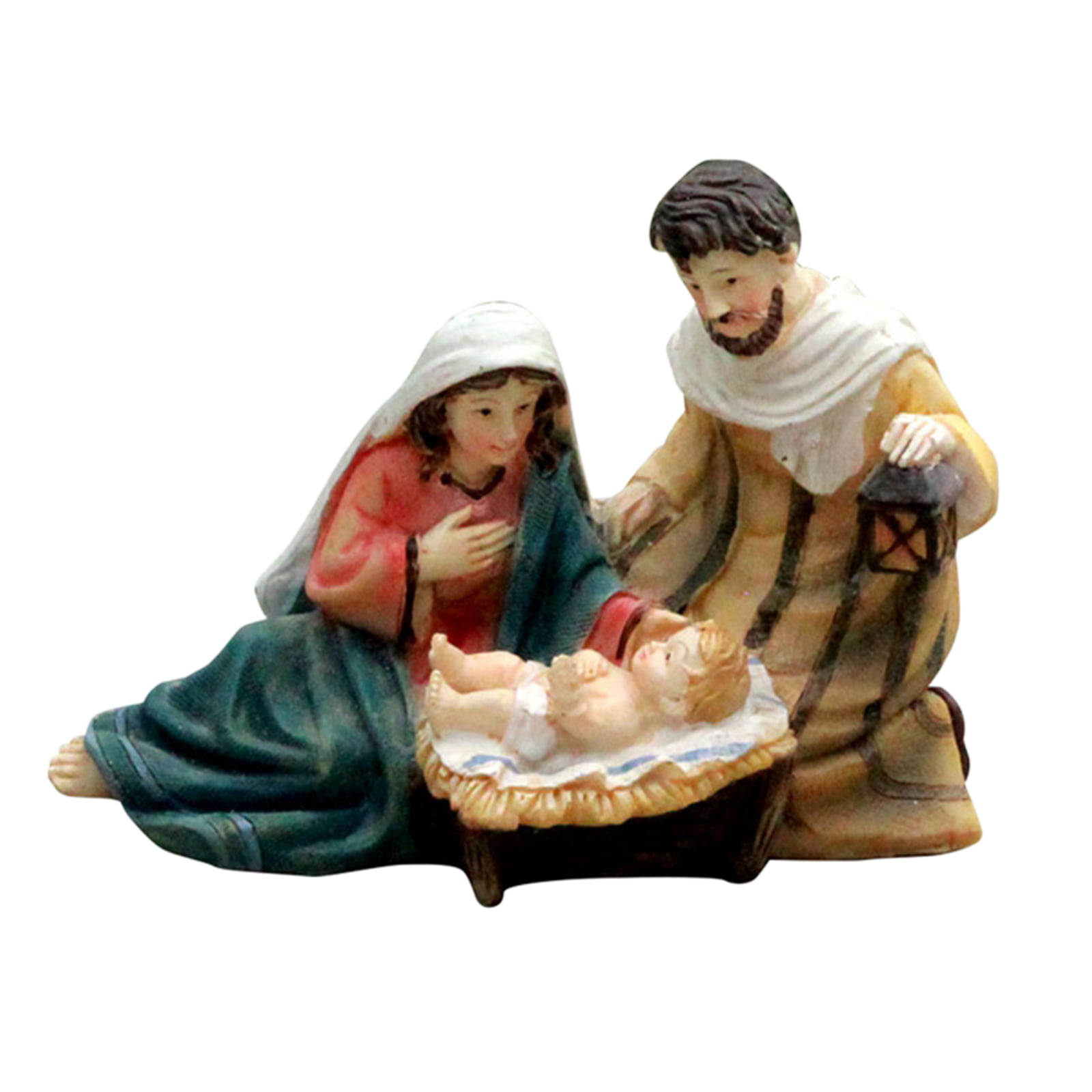 Resin Figurine Holy Family Nativity Scene Statue Mary Joseph Miniature Sculpture 