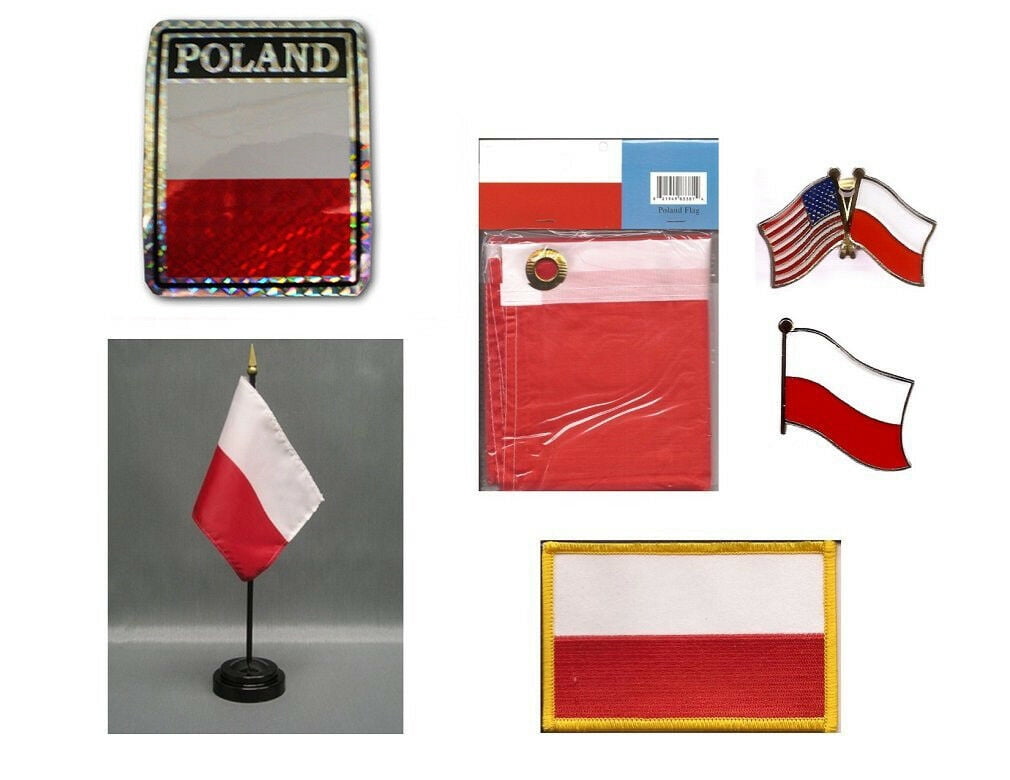 3x5 Flag, Decal, Lapel Pins, Desk Flag & Patch Poland Heritage Flag Set 