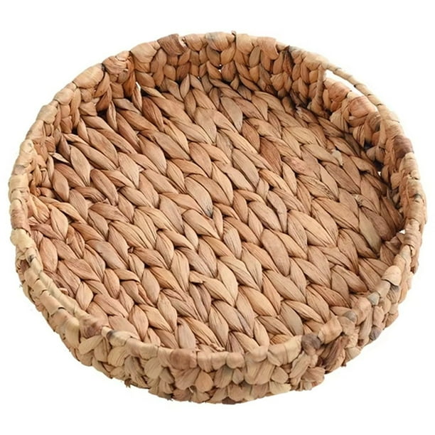 Cesta de Mimbre Tejida A Mano, Cesta para Frutas, Té, Aperitivos, Pan, Caja Redonda para Guardar Cosméticos, Bandeja de Jacinto de Agua, para Joyas A