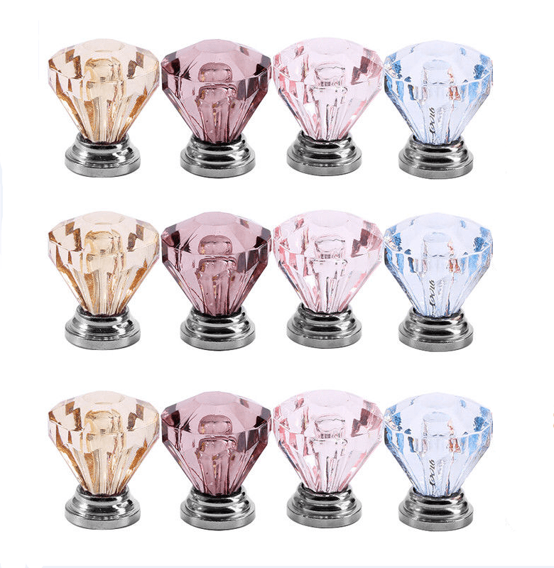 8 Pcs 25mm Crystal Cabinet Knob Cupboard Drawer Glass Pull Handle