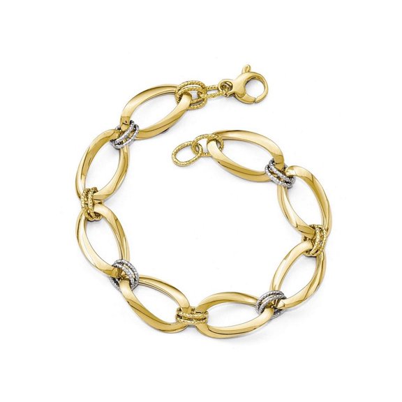 14k Two Tone Fancy Lobster Closure Gold Polished Sparkle Cut Fancy Link Bracelet 8 Inch Jewelry for Women