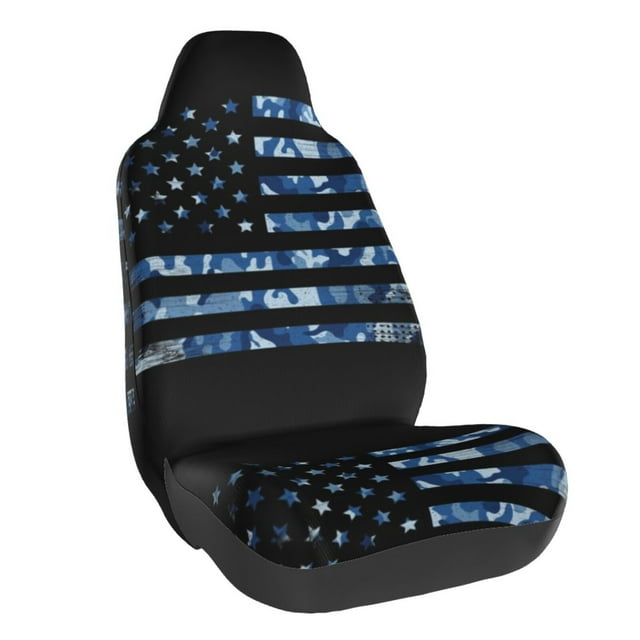 Wukai Navy Camouflage American Flag Full Set Car Seat Covers with Soft Padding Universal Auto Front Seats Protector and Cushion Mat