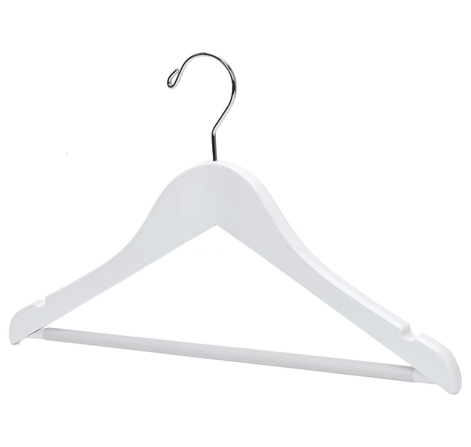 Junior Wooden Hangers 14 Inch - 20 Pack Kids Clothes Hangers with Swivel Hook, Nonslip & Pant Bar - White Youth Hangers for Clothes