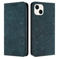 thumbnail image 1 of SaniMore Case for iPhone 14 Plus 6.7" 2022, [Card Slots + Cash Pocket + Removeable Wrist Strap] PU Leather Embossed Totem Girly Kickstand 360° All-around Protective Wallet Shell, Blue, 1 of 7