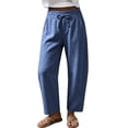 thumbnail image 5 of Cotton Linen Pants Women Wide Leg Loose Casual Cropped Elastis Waisted Pants for Women with Pockets, 5 of 8