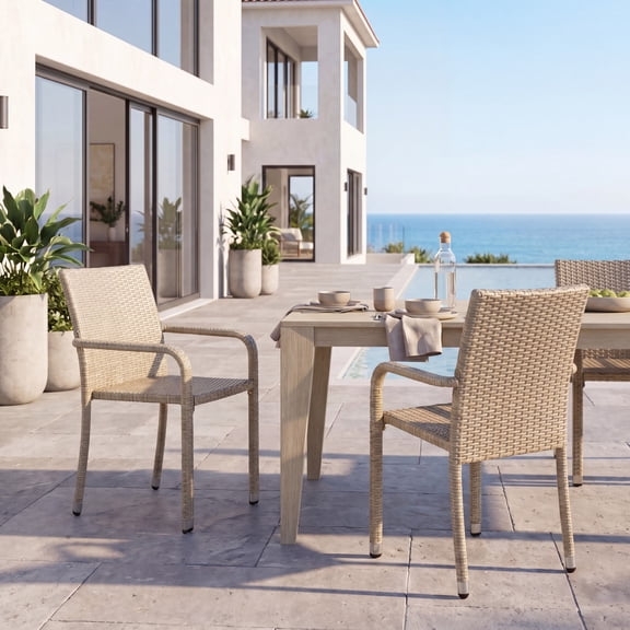 Christopher Knight Home Outdoor Handwoven Wicker Dining Arm Chairs, Natural, Set of 2