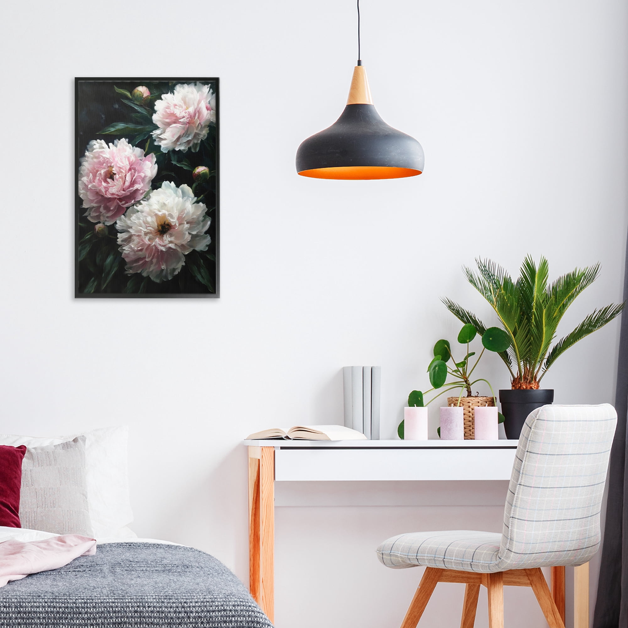 Stupell Industries Soft Pink Peony Garden Black Framed Giclee Art, design by Petal Prints Design