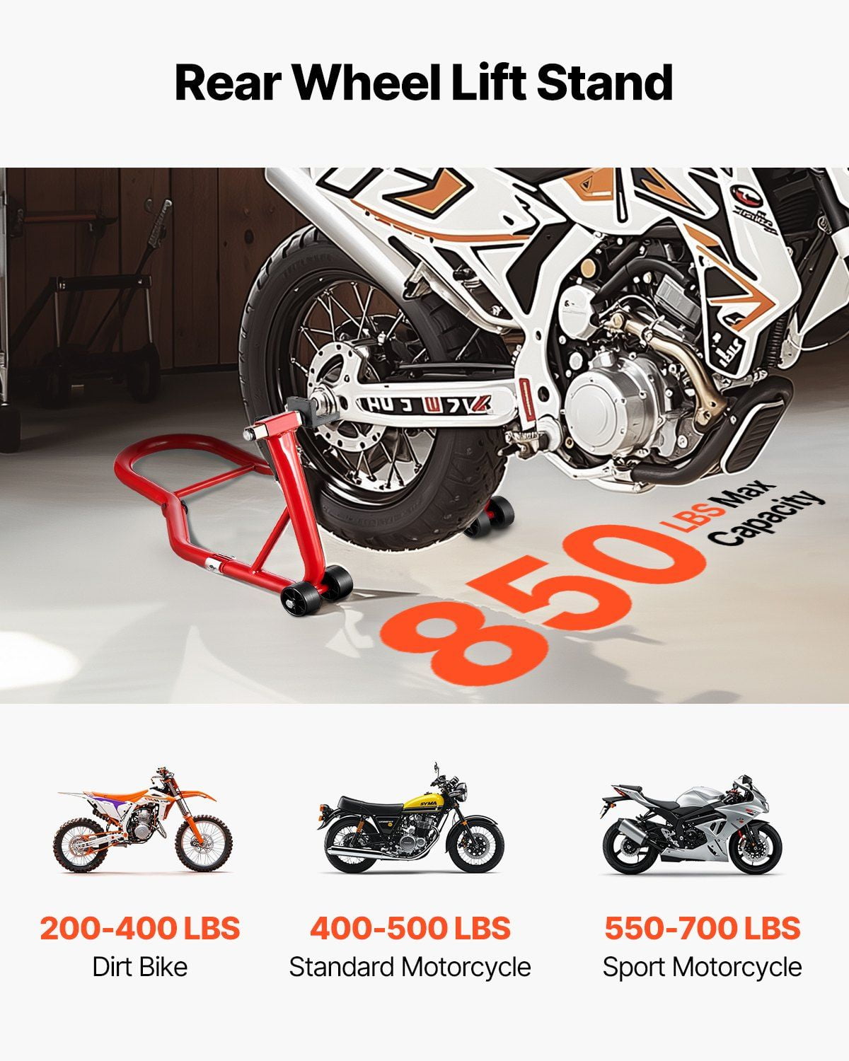 Heavy Duty Motorcycle Rear Wheel Stand 850 LBS Load Capacity Adjustable U L Fork Swingarm Spool Lift Jack Stand for Suzuki Yamaha Honda Kawasaki Red