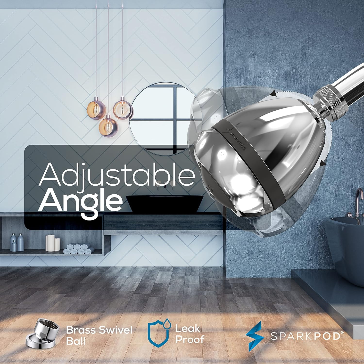SparkPod High Pressure Shower Head, Rain, Massage & Pulsating Modes, Wall Mount Showerhead (Polished Chrome)
