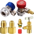 thumbnail image 1 of 7 Pieces Adjustable R134A Adapter Fitting with Quick Coupler High Low A/C 1/4 SAE HVAC, Refrigerant Dispenser Valve, 6014 and 6015 R134A Brass Tank/Vacuum Pump Adapter to R12 Fitting Adapter, 1 of 7