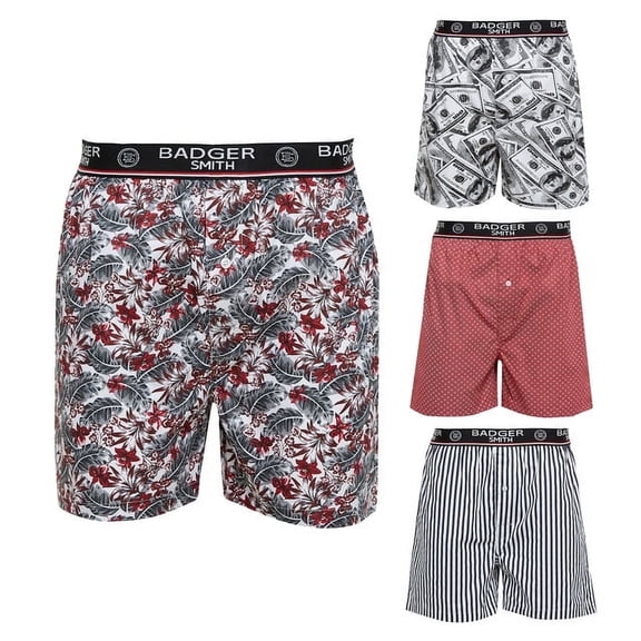 Badger Smith - Men's Boxer Shorts, Comfortable Cotton Boxers, 100% Cotton Print Multicolor Boxers for Men, Multi Pack, Large
