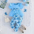 thumbnail image 2 of mgoYE Baby Girl Clothes 6-9 Months Baby Girl Clothes Toddler Girl Outfits Infant Girl Summer Clothes for Girl Ruffle Shirt Pants+Cute Headband 3PCS(Blue,6-9 Months), 2 of 7