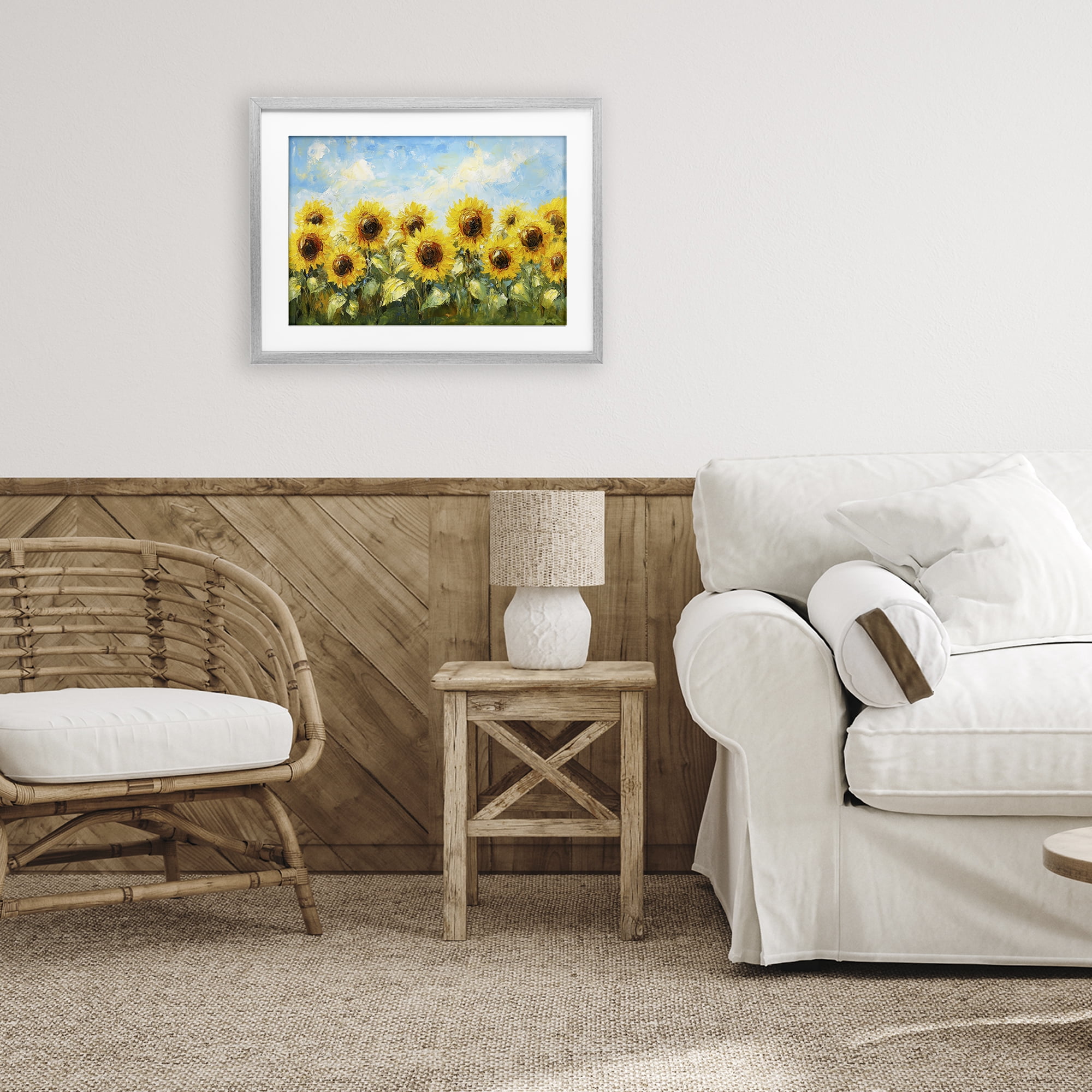 Stupell Industries Impressionist Sunflowers Horizon Gray Framed Print Under Glass, design by Petal Prints Design