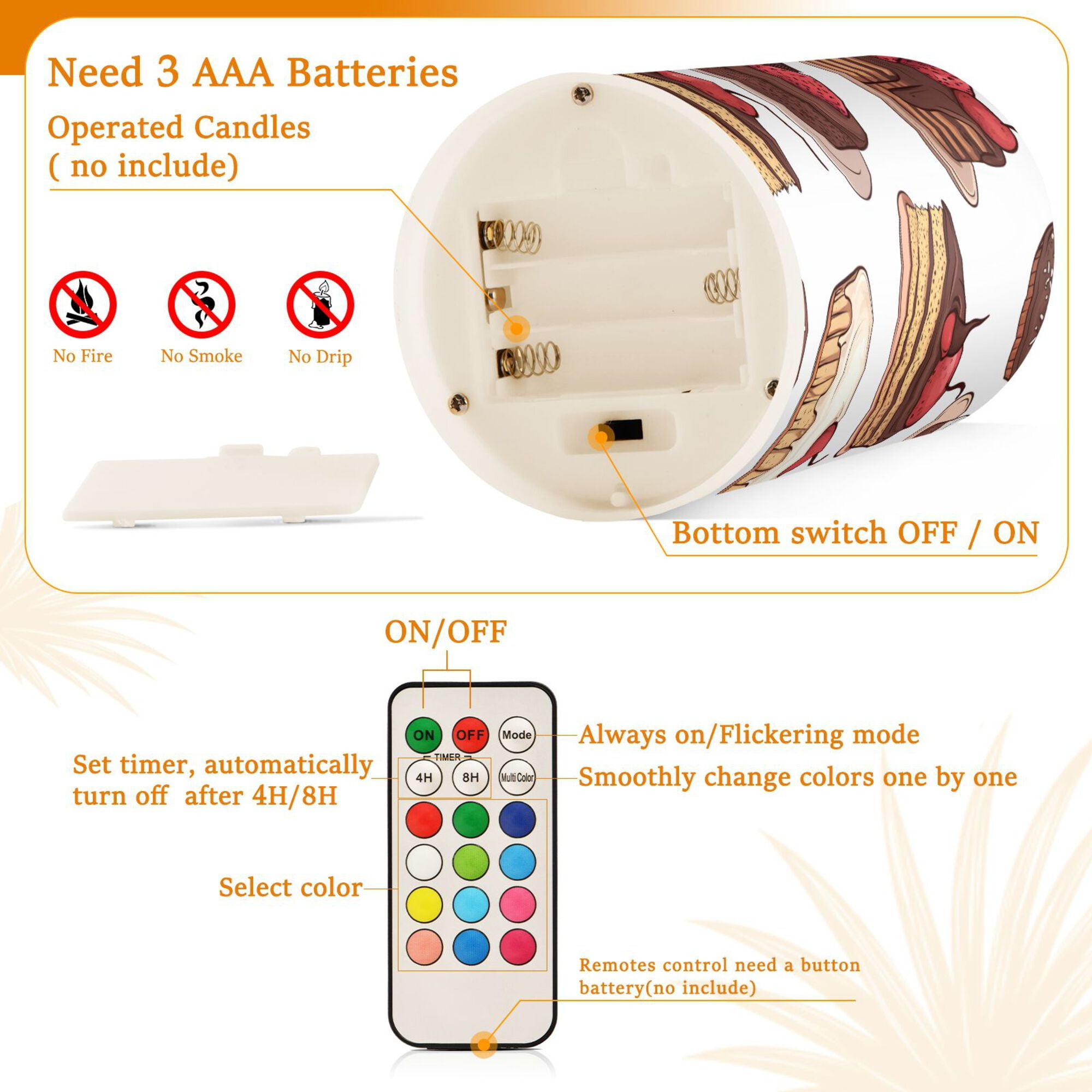 Yayeee Flameless Candles with Remote Flickering Battery Operated Multi Color Changing, White Chocolate Cakes