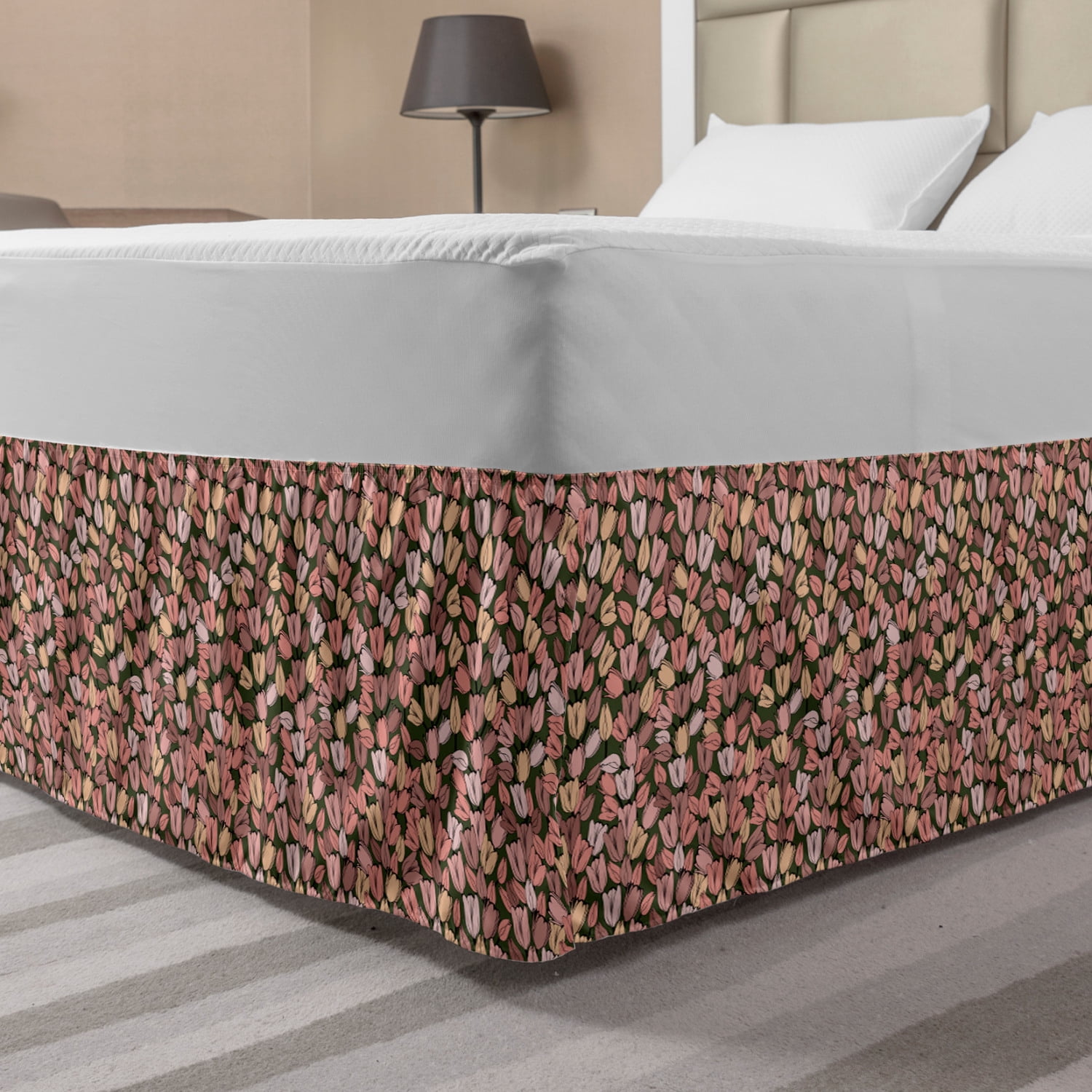 Flower Bed Skirt, Pattern with Retro Tulips Springtime Garden Park ...