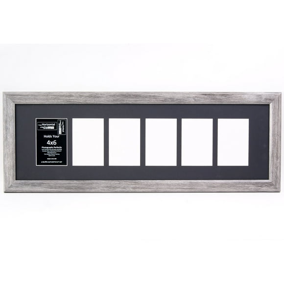 Creative Letter Art [10x32 6 Opening Driftwood Like Picture Frame with Glass to hold 4 by 6 Photographs including 10 by 32 inch Black Mat Collage