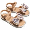 thumbnail image 5 of SGMVNU Girls' Sandals with Big Bowknot, Open Toe Soft Sole Flat Elegant Flower Girl Dress Shoes Beach Summer Casual Sandal, Size 11-12 Years , Brown, 5 of 6
