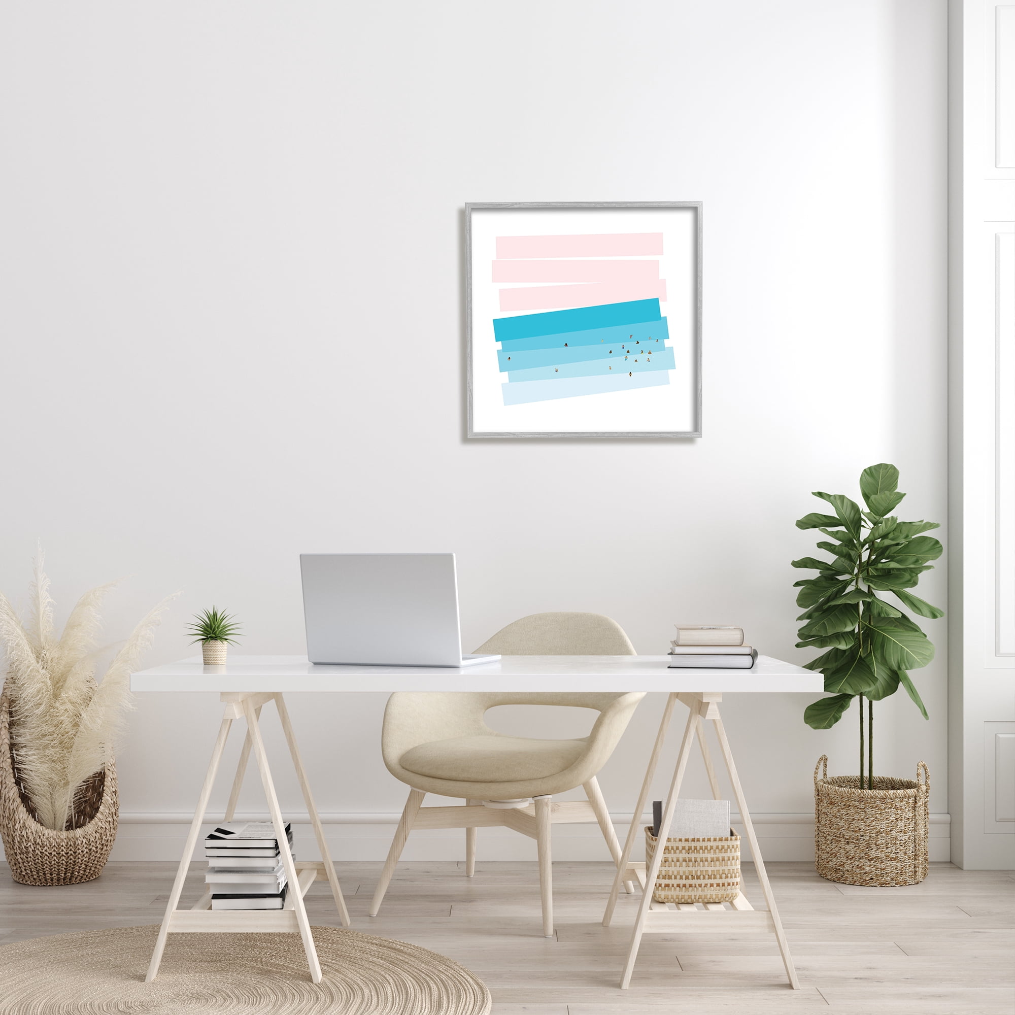 Stupell Industries People Swimming in Ocean Geometric Abstract Pink Sky, 24 x 24, Designed by Make Much Studios