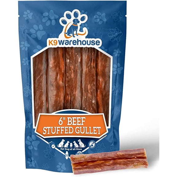 K9warehouse - Stuffed Gullet Stick (6") 6-Count - Natural, Digestible, High-Protein Dog Chew - Promotes Joint & Dental Health - All Breeds & Sizes