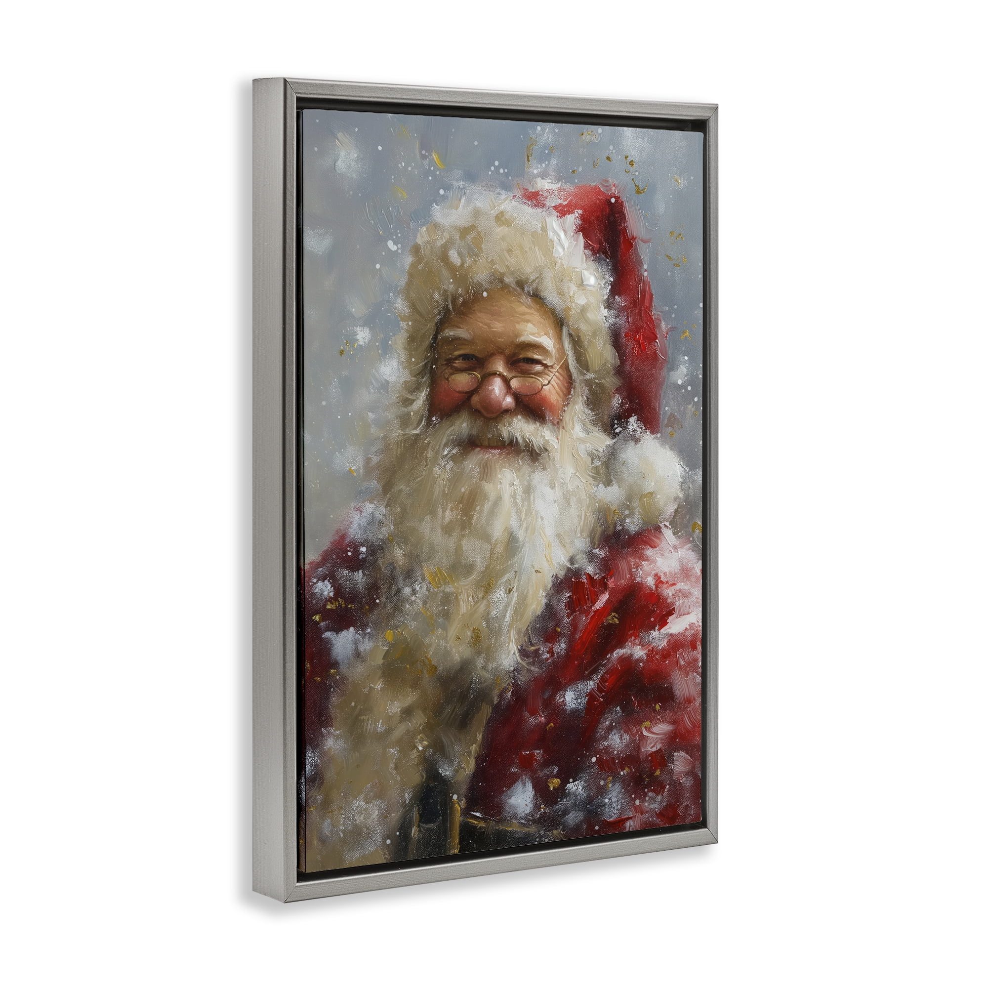 Stupell Industries Smiling Santa Portrait Holiday Painting Gray Floater Framed Art Print Wall Art, 21 x 31
