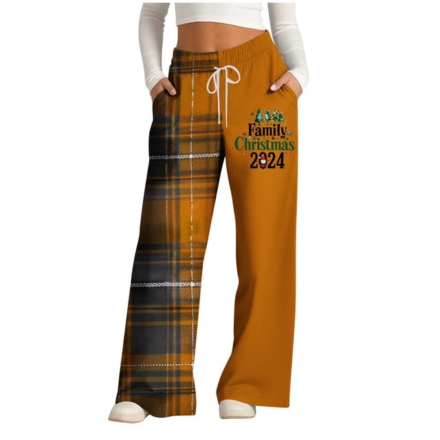 Funicet Pantalons Larges pour Femmes, Pantalons pour Femmes, Pantalons de Noël à Rayures Imprimées à Cordon, Pantalons Larges, Pantalons de Noël pour Femmes