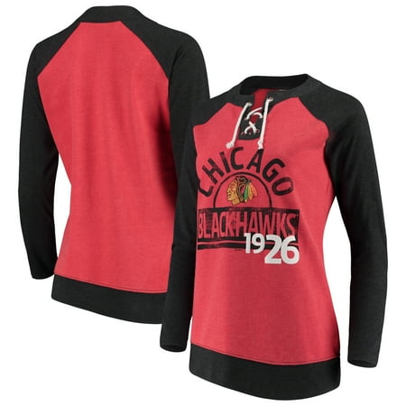 - Women's Heathered Red Chicago Blackhawks Lace-Up Long Sleeve T-Shirt