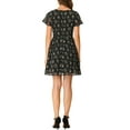thumbnail image 4 of INSPIRE CHIC Women's Floral V Neck Flare Short Sleeve Lace-up Zipper Chiffon Dress L Black Floral, 4 of 8